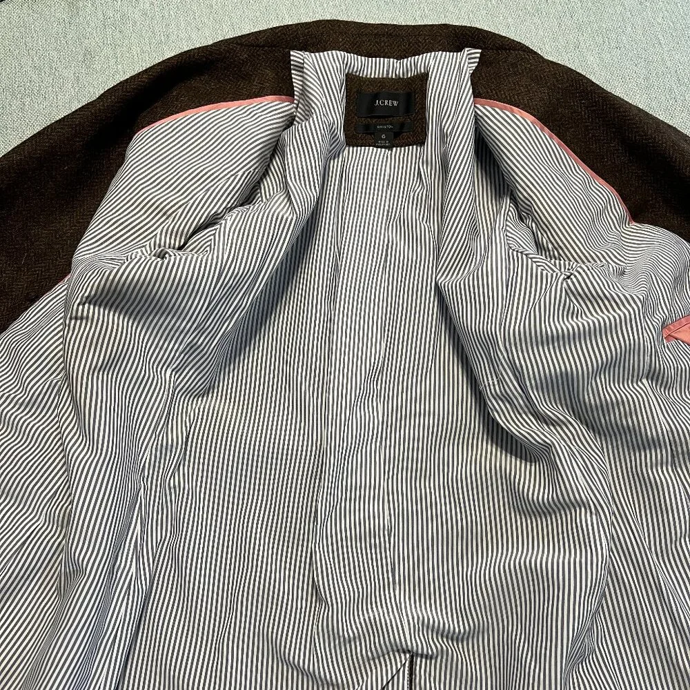 J CREW BRISTOL DOUBLE BREASTED BLAZER DARK CHOCOLATE WOOL HERRINGBONE SIZE 6 - Picture 7 of 12